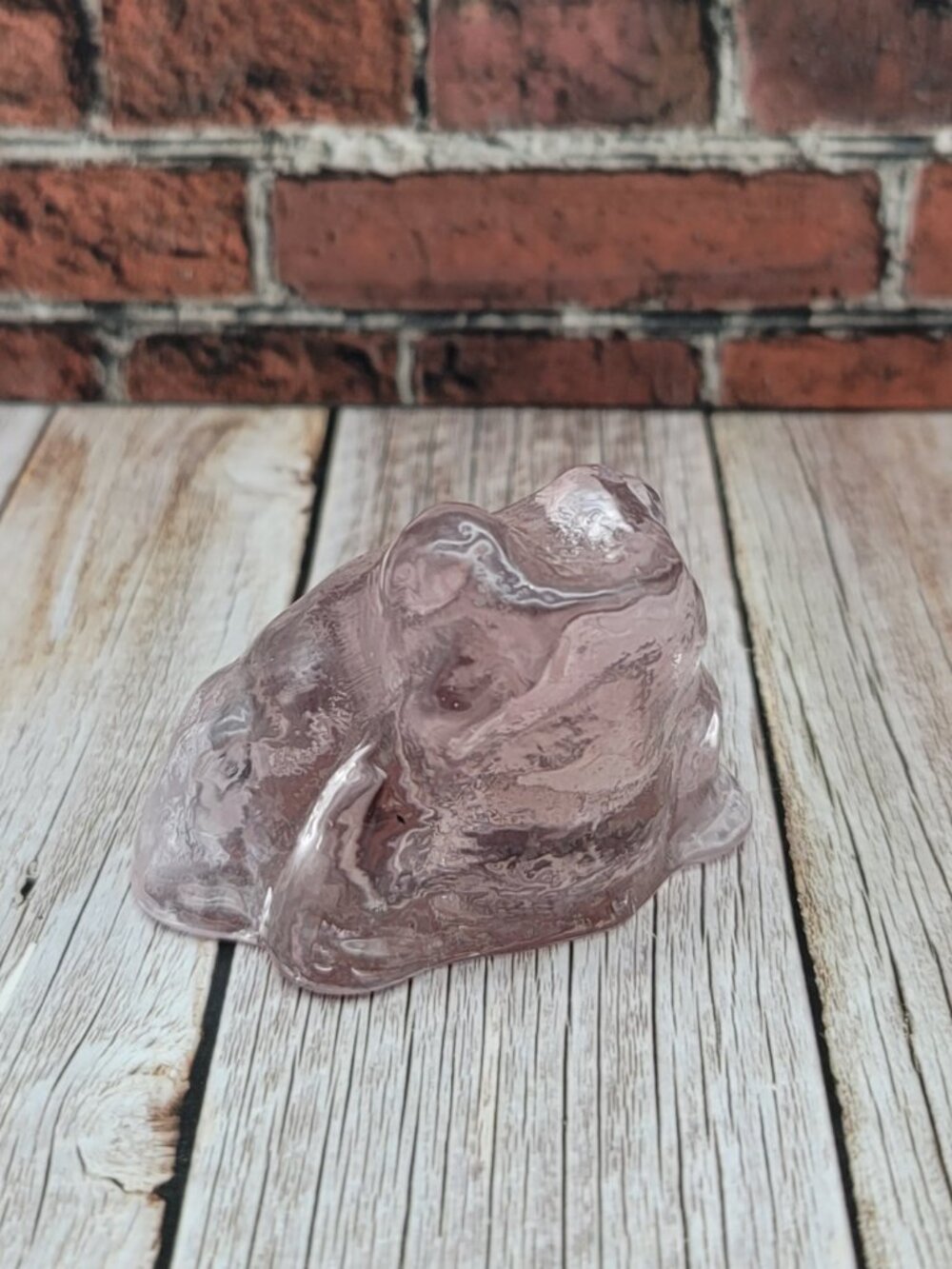 Translucent Ultra Light Pink Art Glass Frog Figurine Paperweight